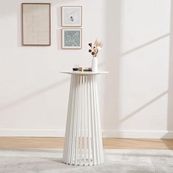 Ya-Home Modern Pub Table Round Bar Height Cocktail Table Wood Window Table 24-Inch Top, 43.5-Inch Height, White
