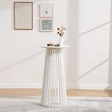 Ya-Home Modern Pub Table Round Bar Height Cocktail Table Wood Window Table 24-Inch Top, 43.5-Inch Height, White