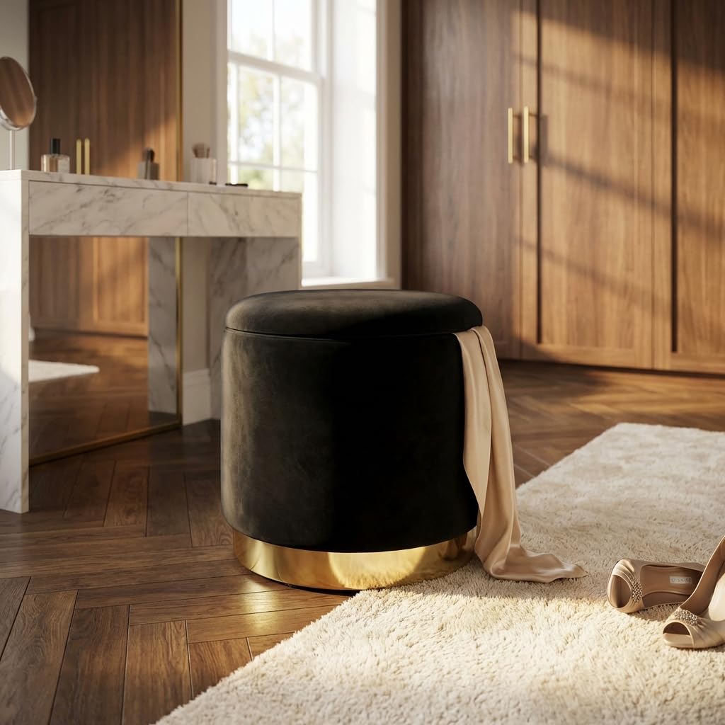 Pouf contenitore rotondo in velluto - OCTAVIA Nero