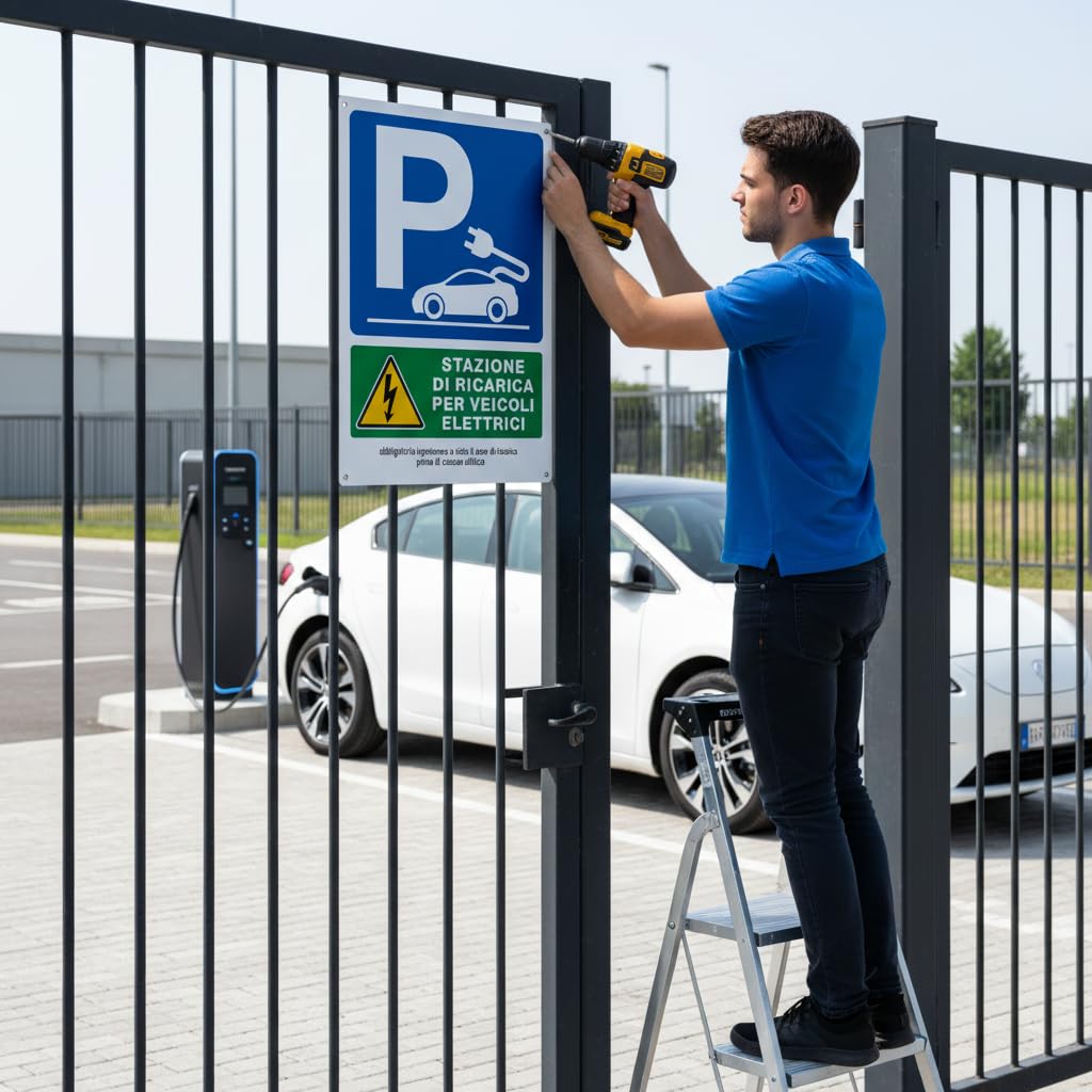 Pubblimania Parcheggio Ricarica Auto Elettriche Ispezionare Cavo | Cartello in Alluminio composito spessore 3 mm, per esterno/interno (Ispezionare Cavo, 30x40)