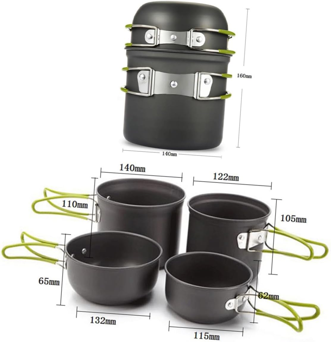1set Pot Cooking Set Camping Utensils Kit Collapsible Handle for Outdoor Hiking Camping