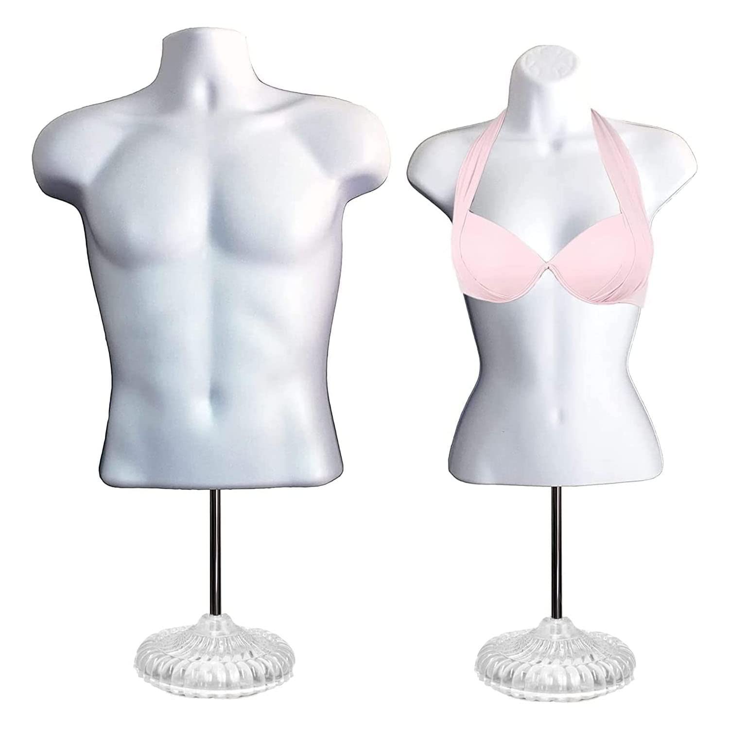 DisplayTown S-M Male & Female Mannequin Torso Set with Metal Stand & Acrylic Base