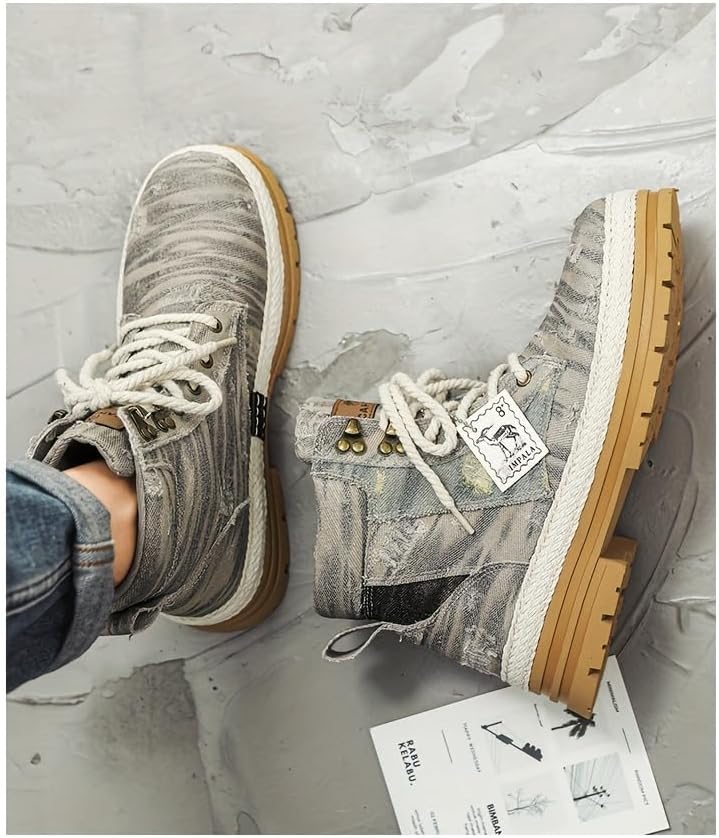 Men's Distressed Design Lace-up Boots, Casual Walking Shoes, Comfortable And Breathable