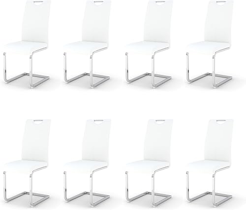 Miniatura 16 de Juego de 6 sillas de comedor modernas de piel sintética con respaldo alto y patas de metal plateado para cocina, comedor, color blanco Blanco con