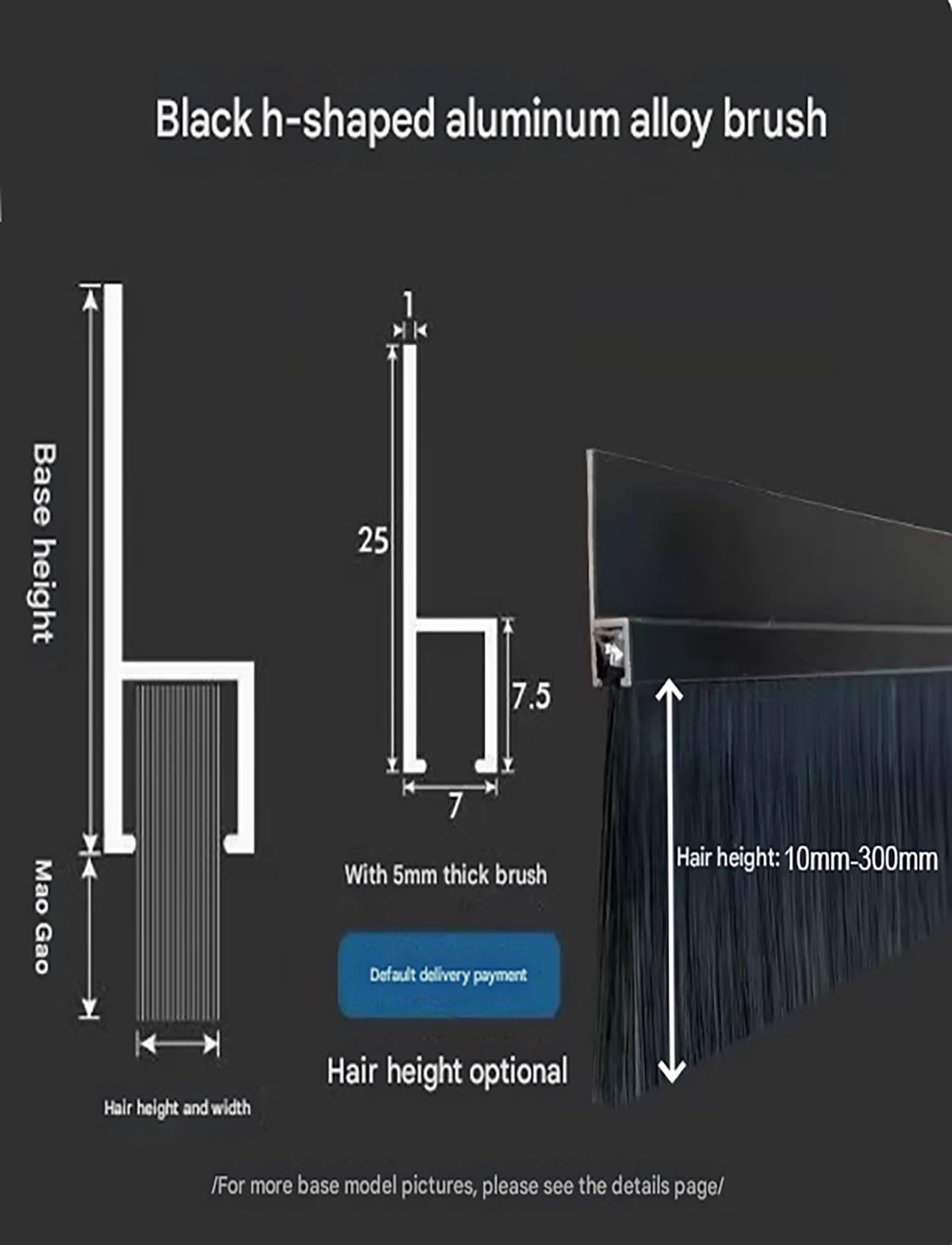 Burlete de puerta de aluminio de 39,37 pulgadas con cepillo, tira de sellado que retiene el agua for huecos, cepillo de sellado inferior de puerta de grado industrial, burlete de puerta(25cm)