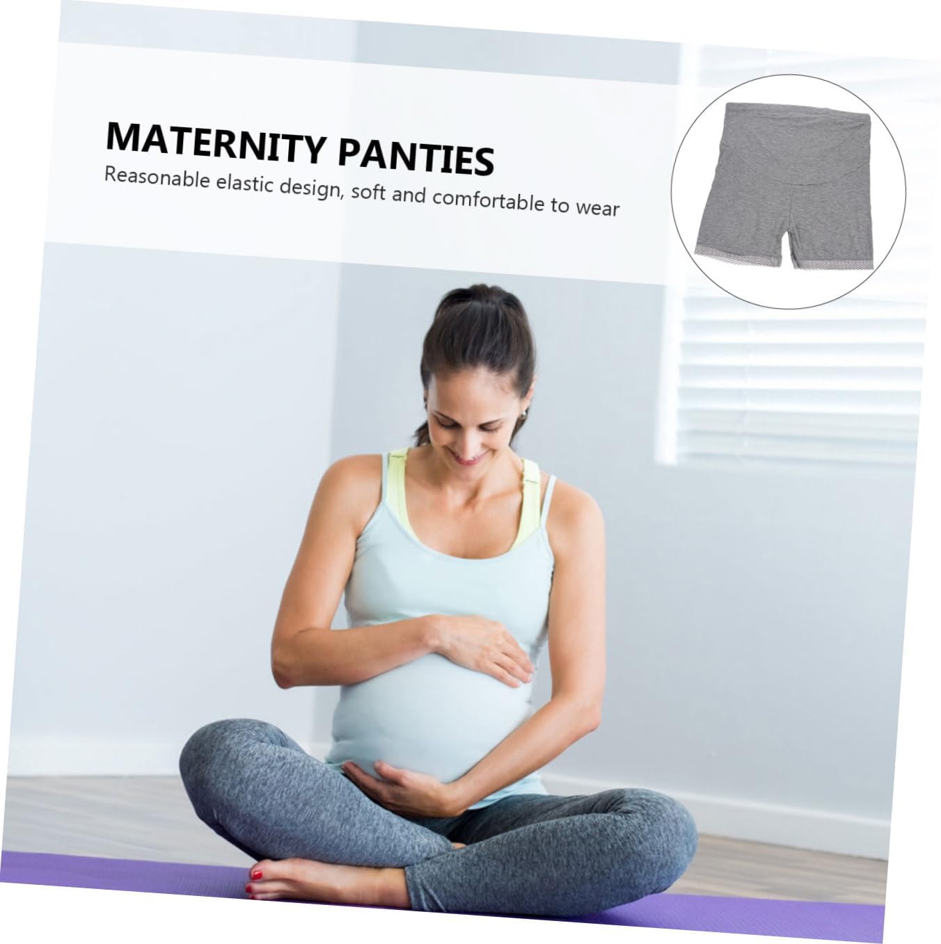 Mikikit 2Pcs High Waist Maternity Panties with Lace Trim Cotton Pregnant Underwear Safety Pants Women Briefs for Pregnancy Support Gray L