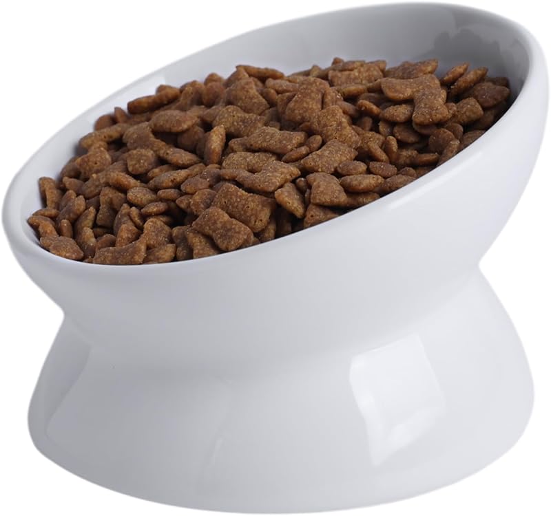 Pote Elevado de Cerâmica para Gatos, Tigela Inclinada a 15° e Design Raso, KITCHENLESTAR, 1 unidade