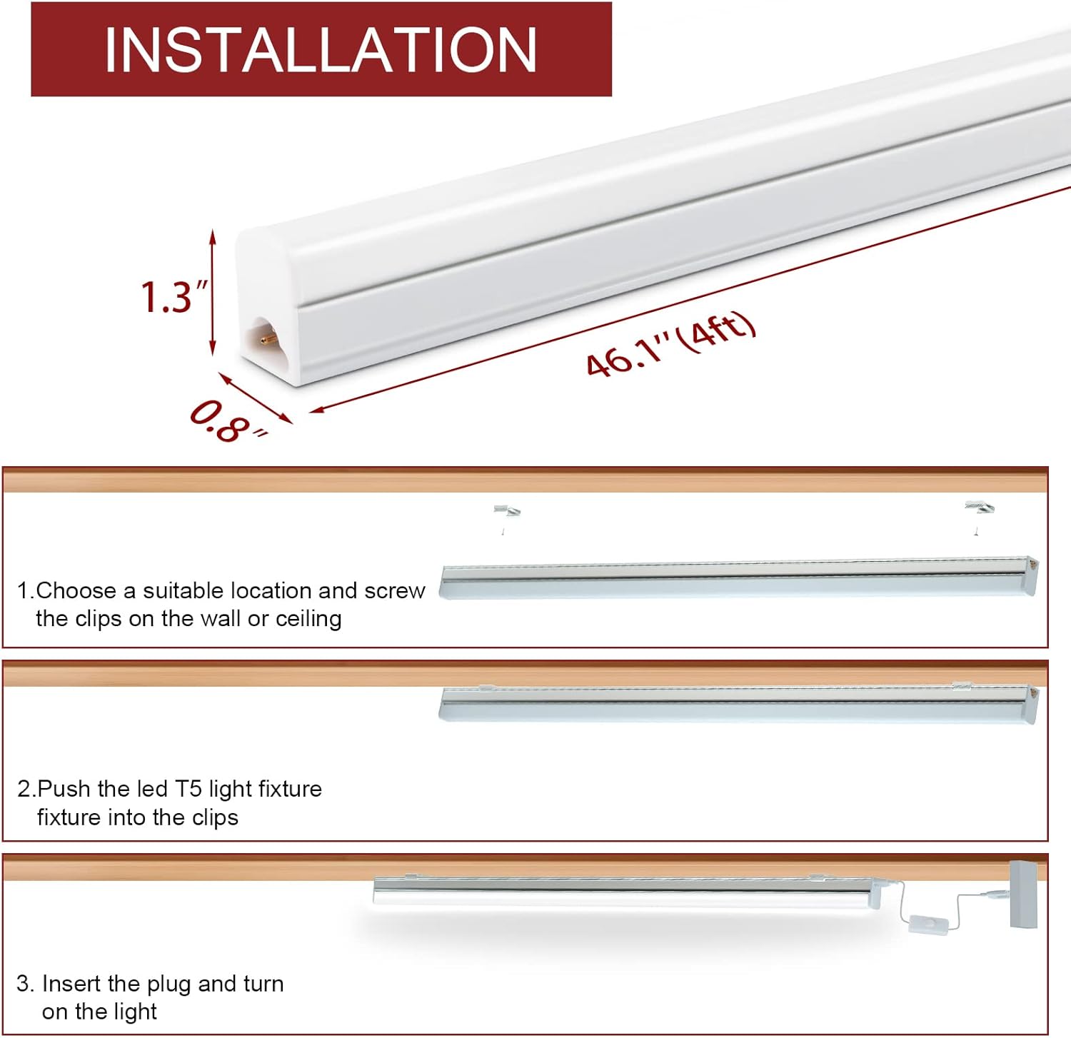 Kihung 12 Pack 4FT Led Shop Lights, 20W 2200lm 6500K Super Bright Garage Light, T5 4 Foot Shop Lights Ideal for Basement, Storage Room, Warehouse, Linkable Led Lighting Fixture with On/Off Switch