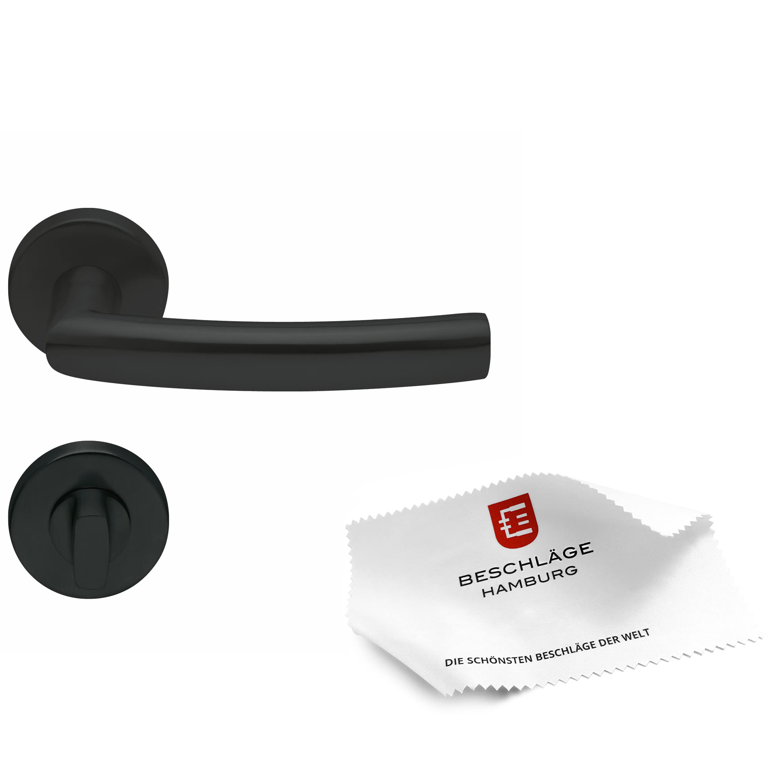 Beschläge Hamburg | Türgriff Türbeschlag | Trondheim scoop SBL 1003 | Türklinken mit WC Rosetten für Bad und Toilette | Drückergarnitur/Türdrücker für Innentüren | rund ø54x9,5 mm in schwarz matt