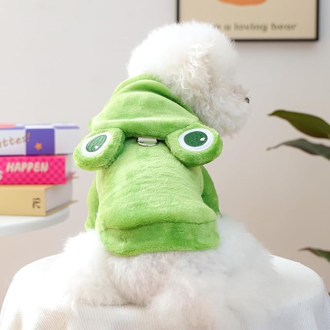 Disfraz de rana para perro pequeño suéter de vellón miniatura 2