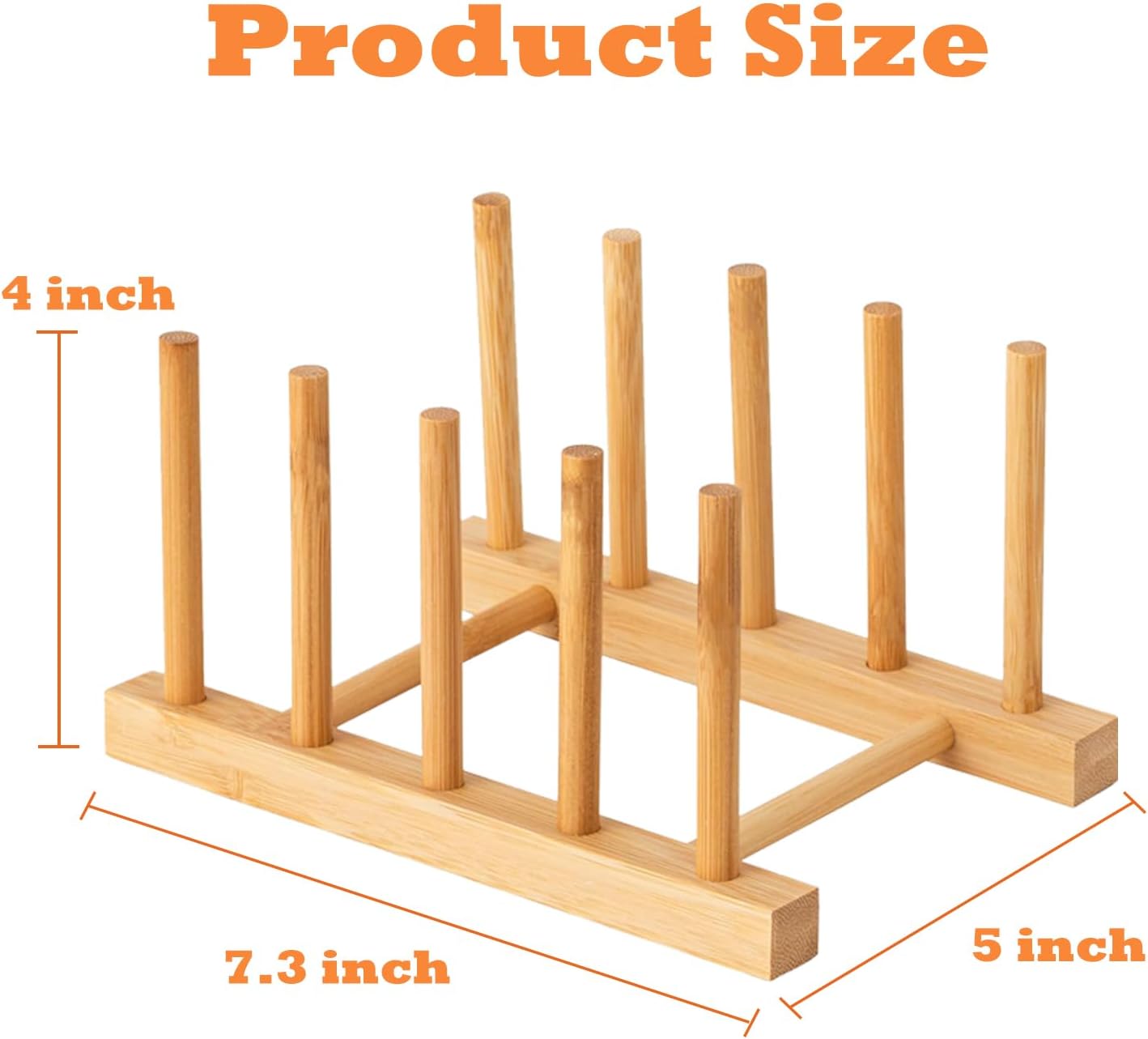 4 Pcs Bamboo Wooden Dish Rack, Plate Organizer for Cabinet Space Saver and Kitchen Counter, Bowl/Cup/Pot Lid/Cutting Board Drying Holder (4 Slots)