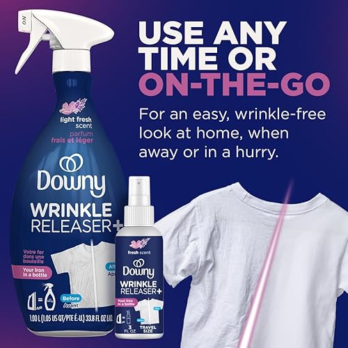 Miniatura 5 de Downy Spray liberador de arrugas, todo en uno, eliminador de olores, removedor estático, refrescante de tela y ayuda de planchado para ropa, 33.8