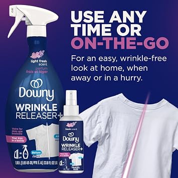 Downy Wrinkle Releaser Fabric Spray, Light Fresh Scent, 33.8 Fl Oz (Pack of 2)