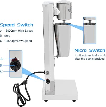 Commercial Milkshake Machine 180W Heavy Duty Stainless Steel Drink Mixer with 650ml Cup, Dual-Disc Blender Shake Maker for Coffee/Milk Tea, Non-Slip Base & 2-Speed Control for Restaurant/Cafe