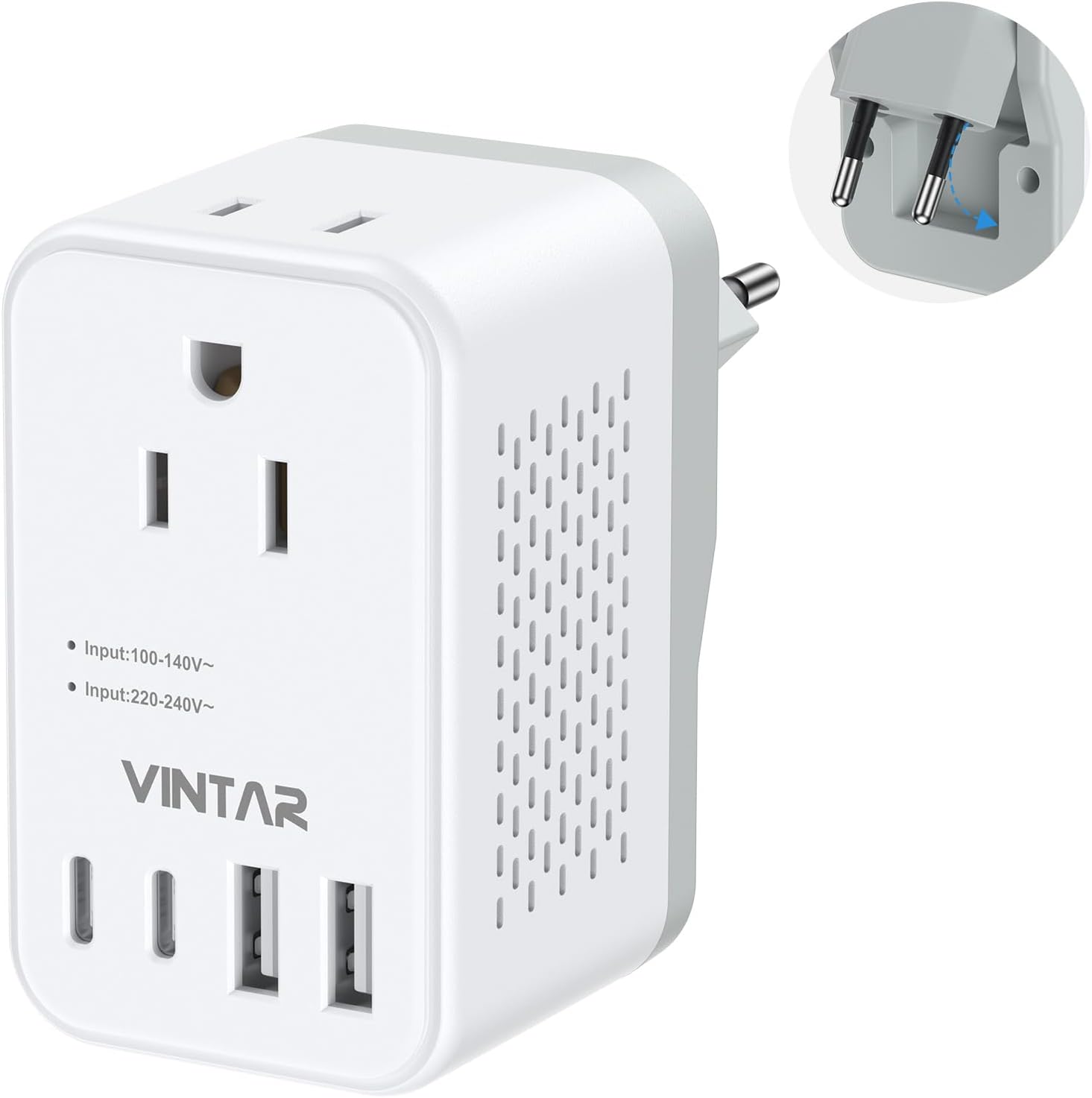 220V to 110V Travel Voltage Converter US to Europe, VINTAR 2000W Foldable European Travel Plug Adapter with 4 USB (2 USB C), Converter for European Travel for Hair Dryer Straightener Curling Iron