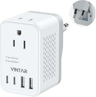 220V to 110V Travel Voltage Converter US to Europe, VINTAR 2000W Foldable European Travel Plug Adapter with 4 USB (2 USB C), Converter for European Travel for Hair Dryer Straightener Curling Iron