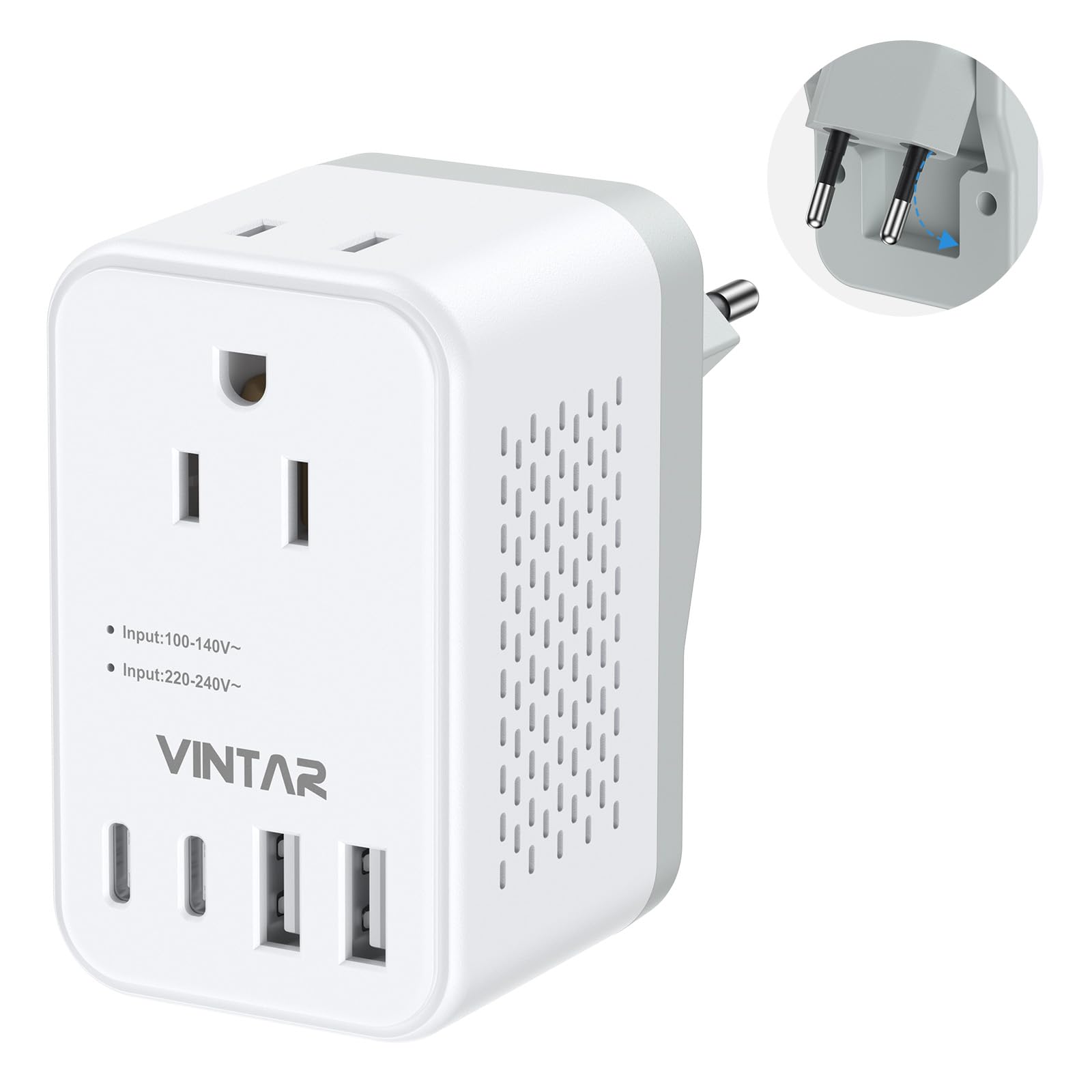 VINTAR Foldable 220V to 110V Travel Converter, 2000W
