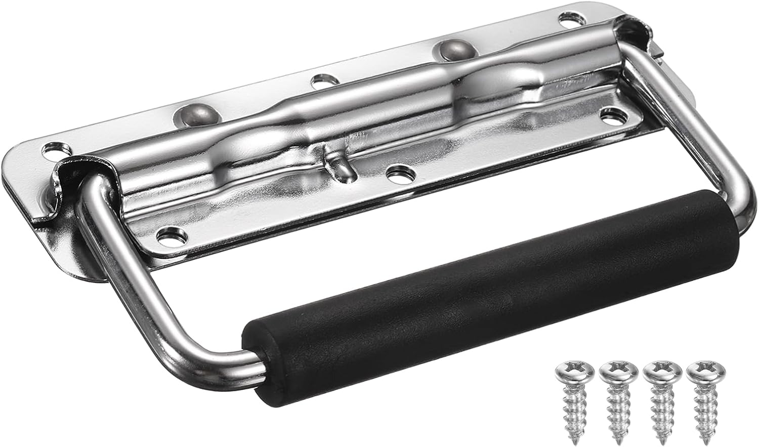 MECCANIXITY Spring Loaded Recessed Handle 6.1 × 1.7 Inch Steel Surface Mount Handles Pull with Padded Grip for Cabinet Toolbox Storage Boxes (Silver)