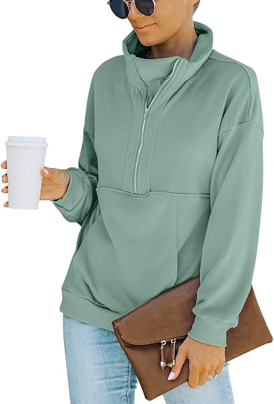 Amazon.com: XASPEE Sudadera de manga larga con cuello alto y media  cremallera para mujer, color liso : Ropa, Zapatos y Joyería