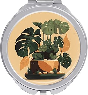 Espejo compacto de planta Monstera gris, espe...