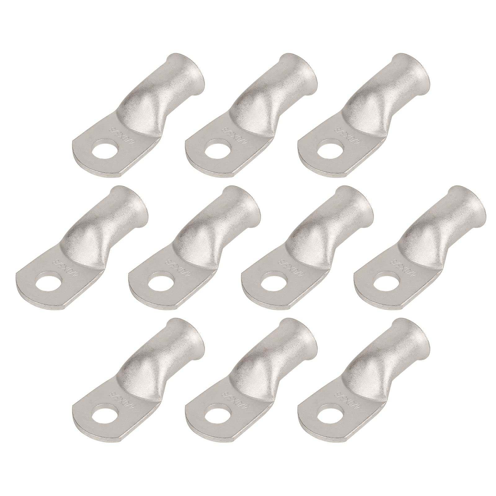 Lot de 10 cosses de câble de batterie en cuivre étamé 4/0 AWG - Œillets tubulaires en cuivre nu - Connecteurs de fils de qualité marine (4/0 AWG - Anneau de 9,5 mm)