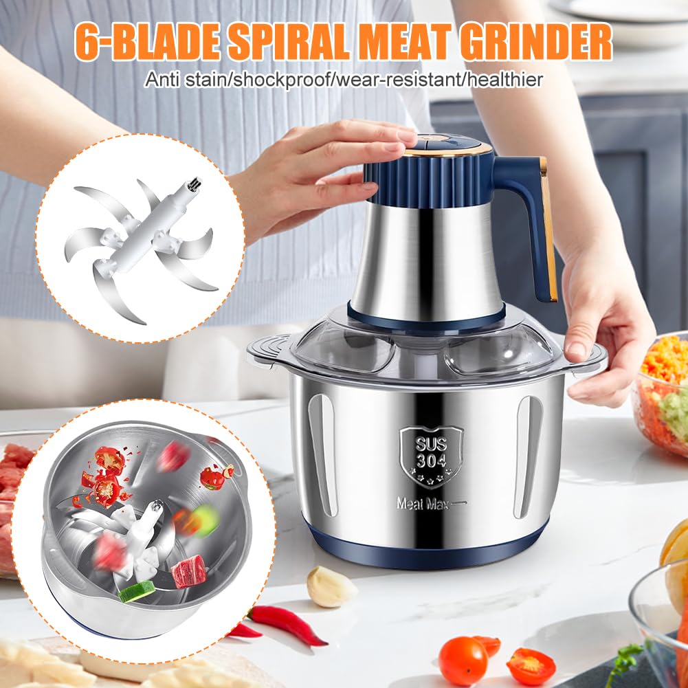 Picadora de cocina Eléctrica, Picadora Multipicadora Eléctrica de 500 W Picadora Universal de 5 L con 5 Configuraciones, con Cuchilla de Acero Giratoria de 6 lados, para Verduras, Frutas y Carnes