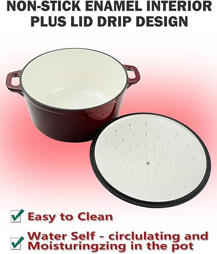 Miniatura 4 de NWsystems Horno holandés de hierro fundido de 5.1 cuartos de galón, interior antiadherente y esmaltado, multiusos para cocinar y hornear, apto para