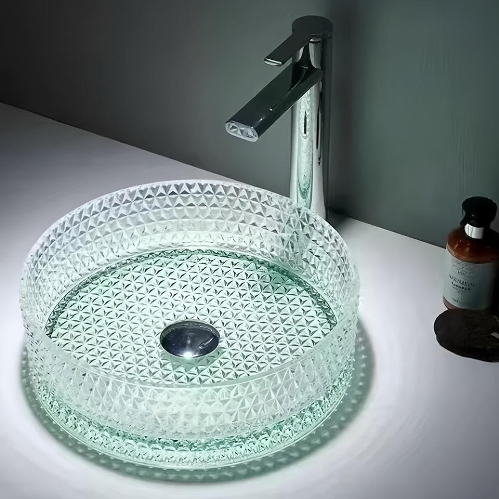 CSXSXAUO Crystal Glass Vessel Sink, Diamond Shaped Above Counter Basin for Modern Bathroom Vanity