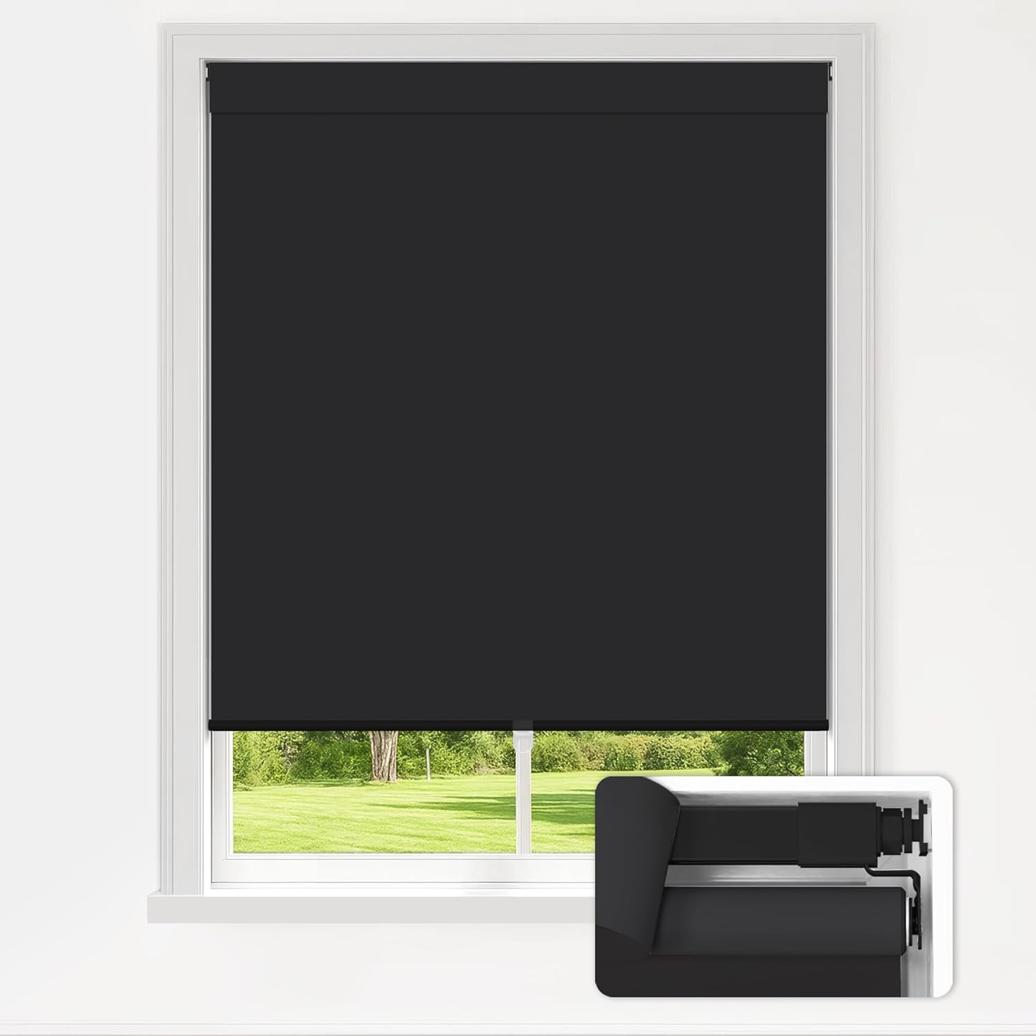 LazBlinds No Drill Blinds for Indoor Windows, Blackout Roller Shades, Cordless Window Blackout Blinds, Thermal Insulated Fabric UV Protection for Home and Office, 20" W x 72" H, Black Blackout-black 20" W x 72" H
