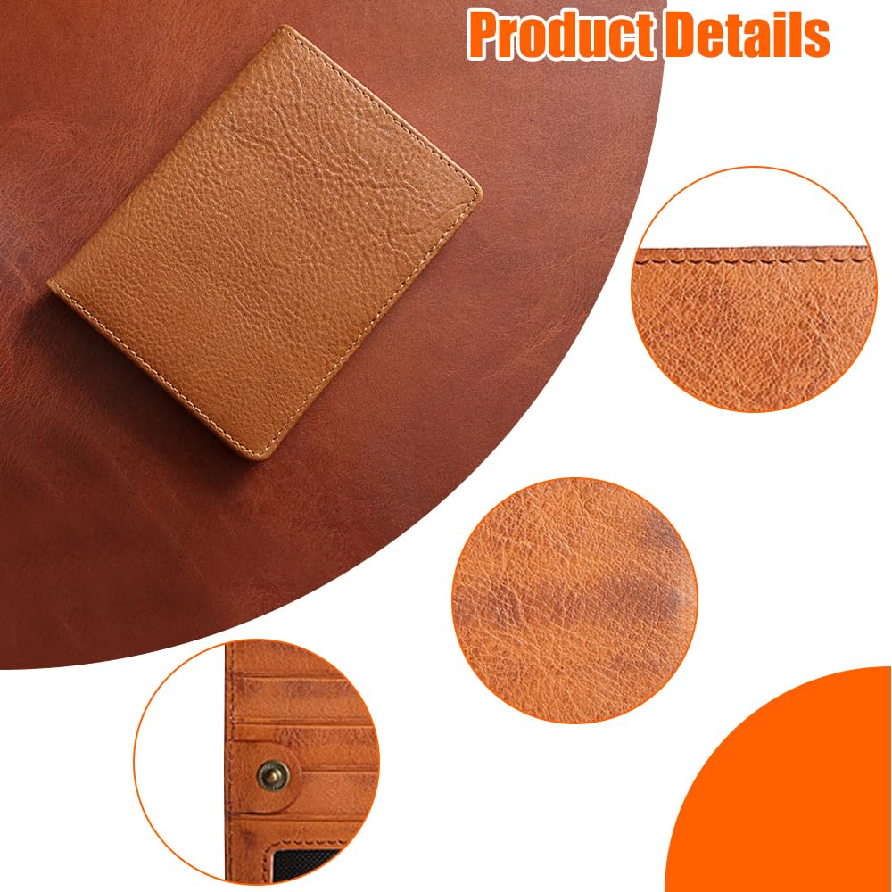 MiOYOOW Cartera de Pasaporte de Cuero, Portatarjetas de crédito de viaje Delgado y portátil, Cubierta ligera para organizador de documentos con bolsillo con cremallera para hombres, Marrón [Tuscan