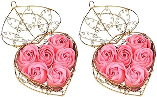 STOBOK 2 sets rose fleur savon boîte cadeau romantique artificielle rose floral savon coeur fleur boîte bouquet arrangement panier rose cadeau/rose