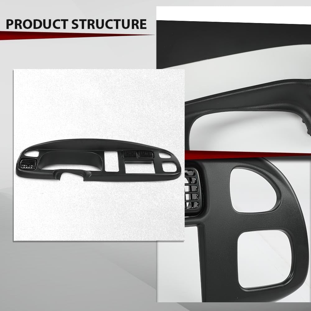 CROSSDESIGN Dash Board Bezel Cover with Vent Car Radio Stereo Dash Kit Compatible with Dodge Ram 1500 1998-2001/Fit for Dodge Ram 2500 3500 1998-2002