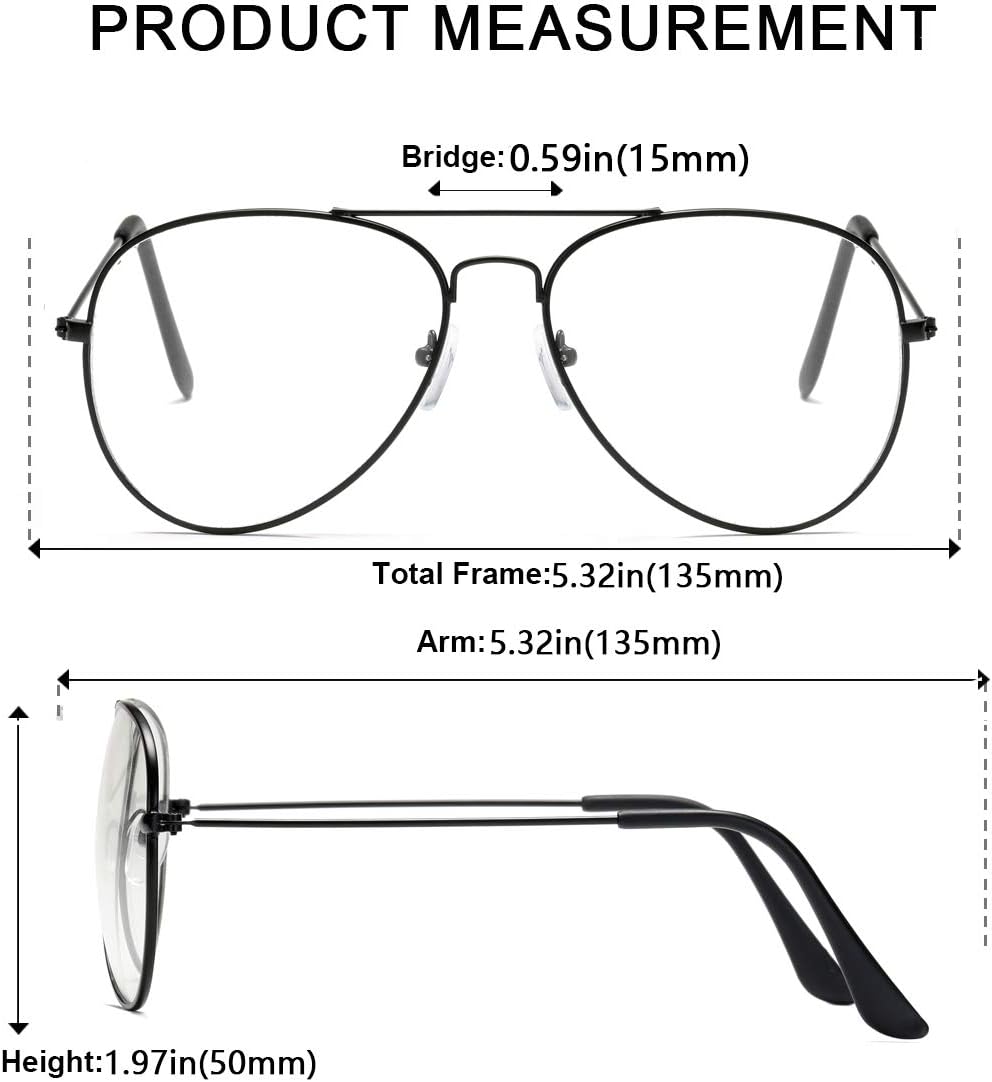 Clear Aviator Glasses Lens Premium Classic Metal Frame Eyeglasses Black image 4 of 7 B07J9KXV3C