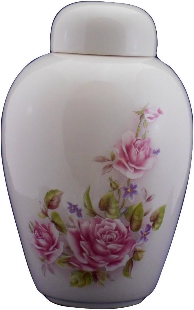 Pink Rose Design-Flower Funeral Urn - Cremation Urn for Human Ashes - Hand Made Pottery