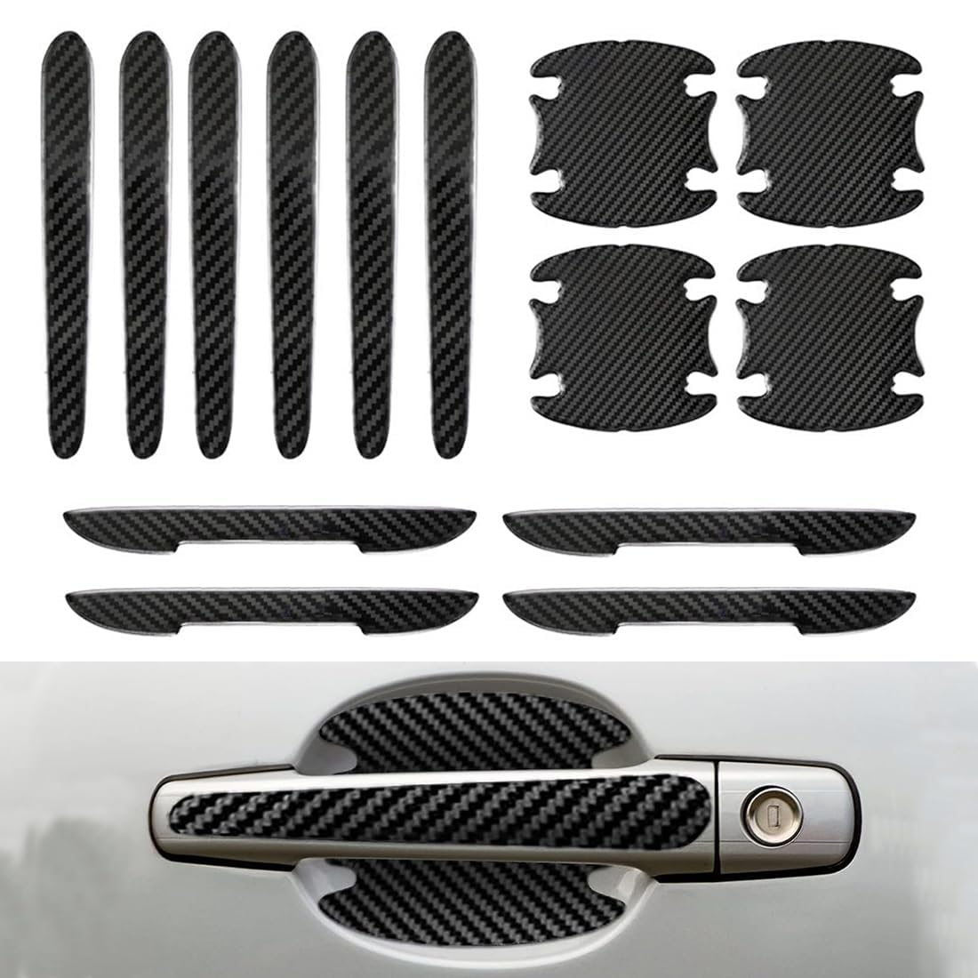 YDSTNiu 14Pcs Car Door Handle Protector for BMW iX1 U11 M-Paket ab 2022, Anti-Scratch Door Bowl Guard Carbon Fibre Style Trim Decal Automotive Exterior Accessory