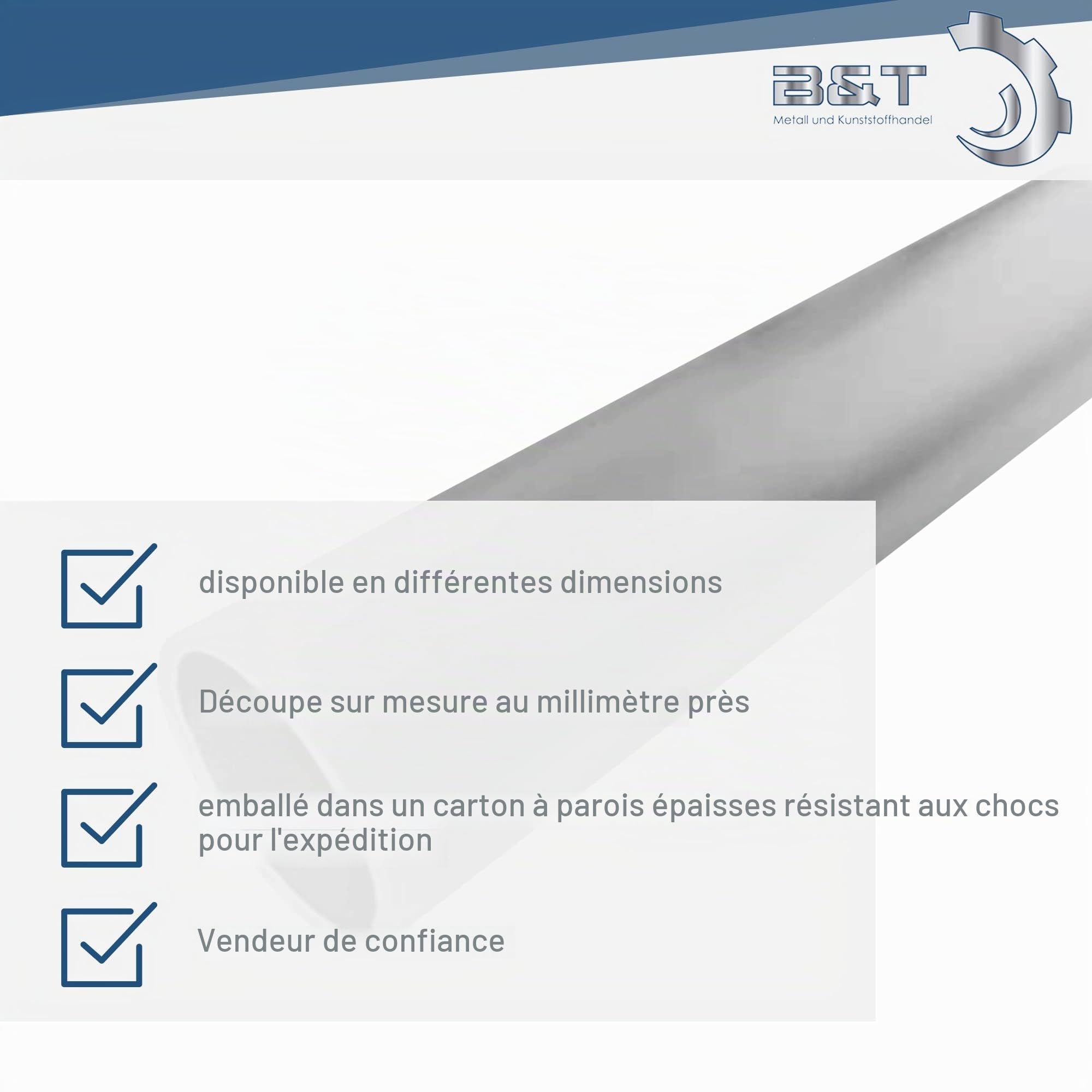 B&T Metall Tube rond en aluminium anodisé - Diamètre 50 x 2,0 mm - Longueur 1995 mm - Tube rond en aluminium anodisé argenté E6/EV 1