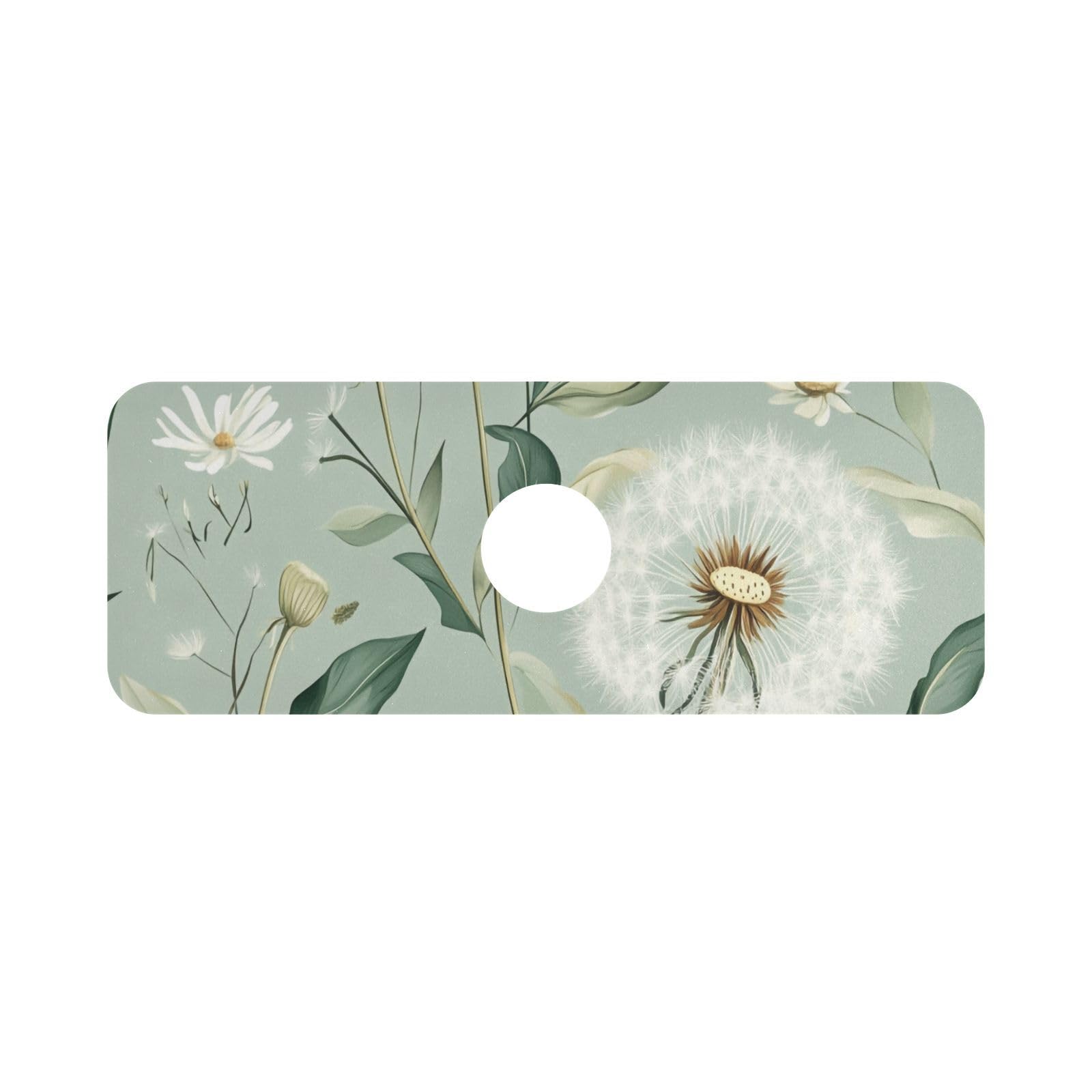 Sage Green Dandelions Kitchen Sink Splash Guard Faucet Mat Diatomite Absorbent Pad for Bathroom RV 14.7x5.4in 1PCS water