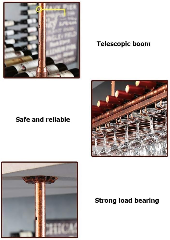 Wine Rack Wine Racks Bar Unit Floating Shees Wine Rack Hanging Red Wine Cup Holder/Hanging Upside Down Glass Holder Creative Home Bar Storage Black 100 * 30Cm Vision,Black-60 * 30Cm