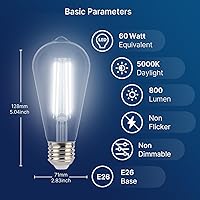 Vista 7 de FLSNT Dusk to Dawn Outdoor Sensor ST19 LED Edison Bulb, 5000K Daylight, 7W (60W Eqv.), 800LM,Vintage Filament E26 Base, Auto On/Off Photocell 60w