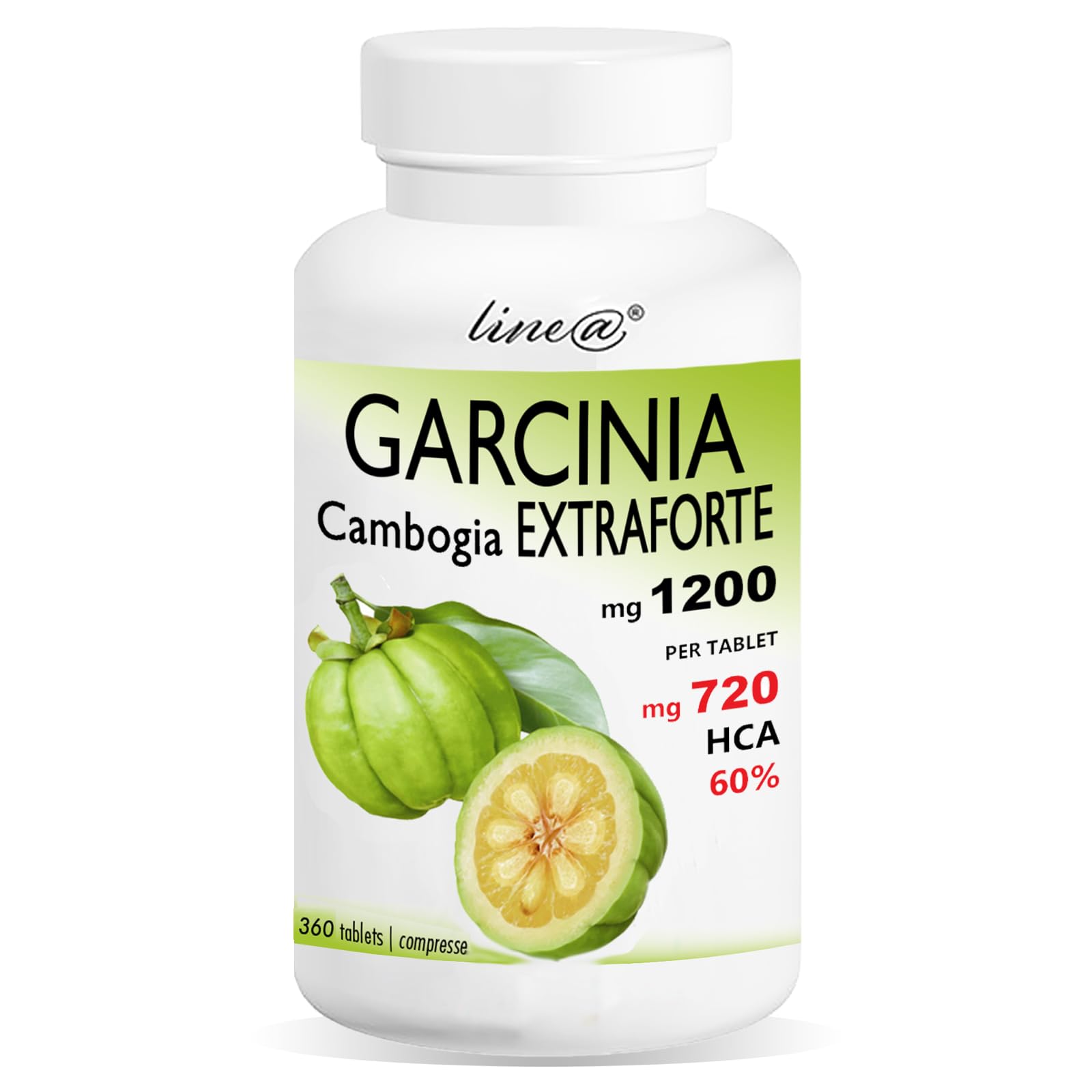 GARCINIA CAMBOGIA EXTRAFORTE 1200mg pro Tablette - 360 Tabletten - 100% PURE (720mg HCA pro Tablette) 100% NATURAL - ITALIENISCHES PRODUKT