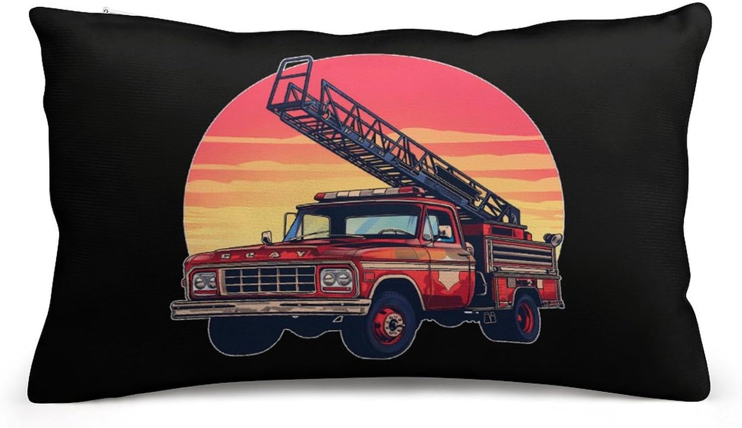 Thin Red Line Firefighter Fire Truck Sunset Pillow Case Protectors 8″x12″ Short Plush Pillow Covers for Bed Sofa Decor