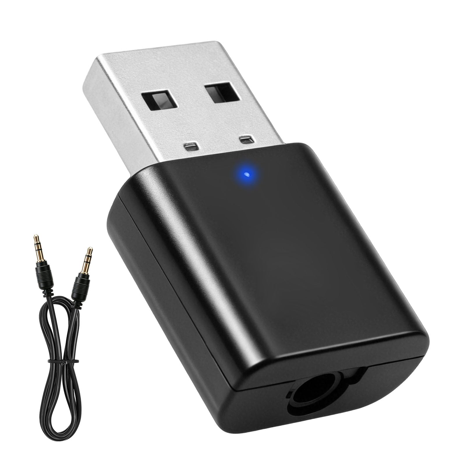 Adaptador Bluetooth 5.1 para Coche con entradas Auxiliar y USB Cable de Audio de 3,5 mm Receptor Bluetooth Plug and Play para Llamadas Manos Libres música y navegación y transmisión de TV para Coche