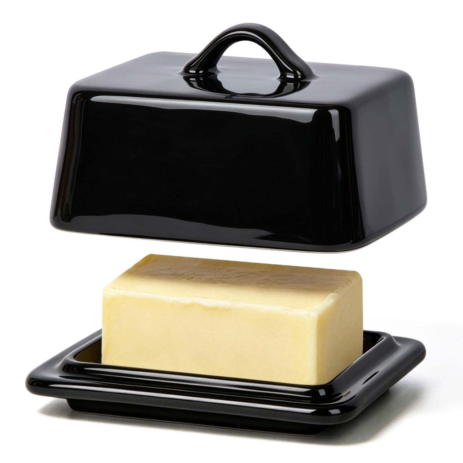HONZUEN Butter Dish with Lid, 250g Ceramic Butter Keeper, Black