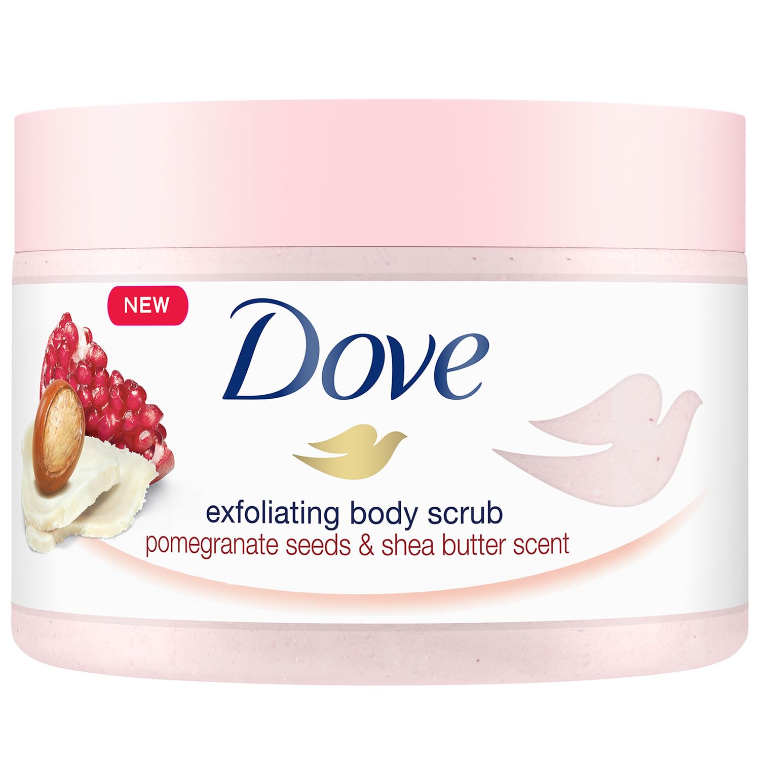 DoveExfoliating Body Polish Scrub, Pomegranate & Shea Butter, with ¼ moisturising cream, 225ml
