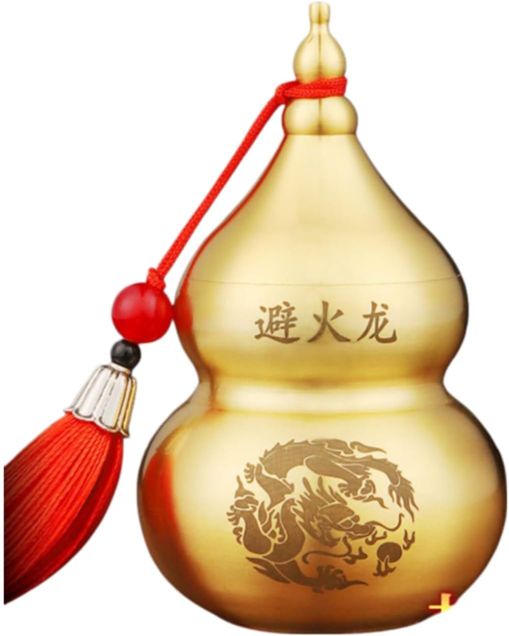 避火龙瓶子厨房西北角壁火龙瓶罐葫芦黄水晶碎石五帝钱纯黄铜摆件 fengshui Chinese Tassel Ornaments-1003