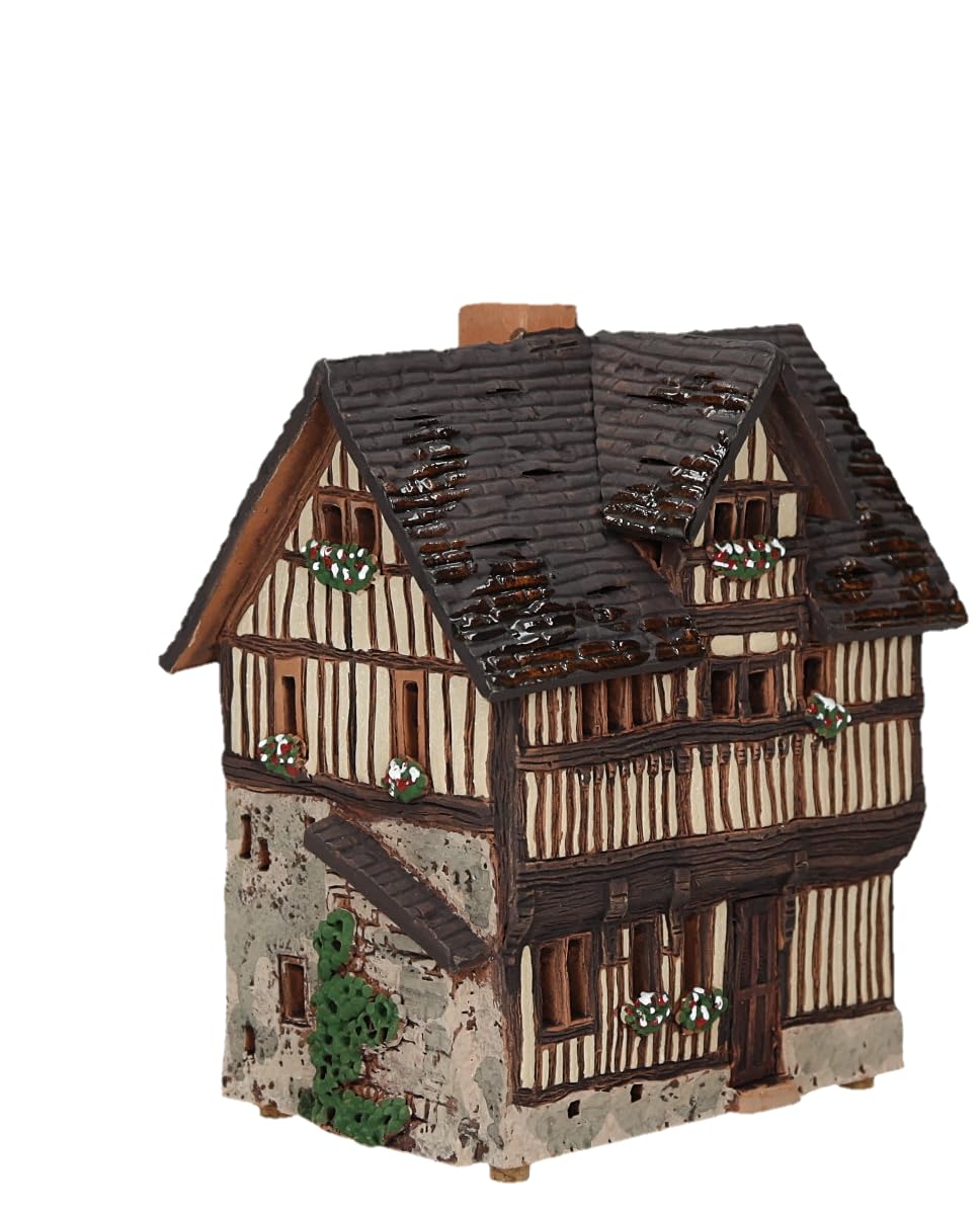 Ceramiczny domek świetlny, rękodzieło, artystyczna miniatura, historyczny stary dom w Lisieux, Francja, C342AR