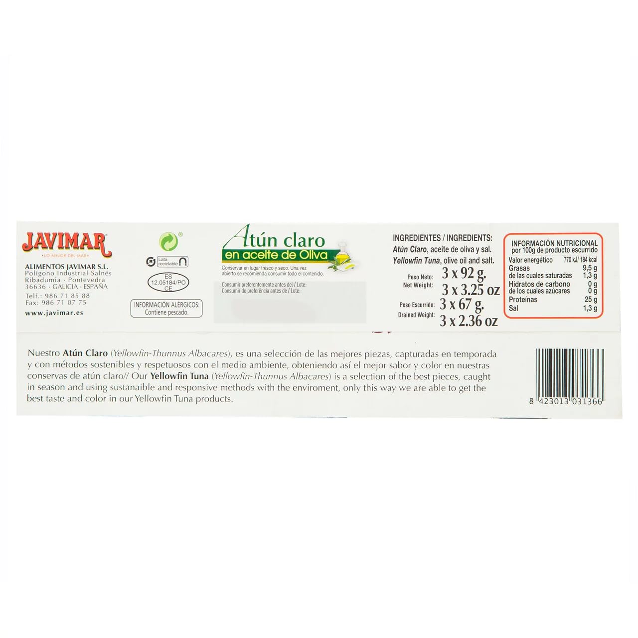 JAVIMAR Thunfisch hell in Olivenöl 67 g 9er-Pack