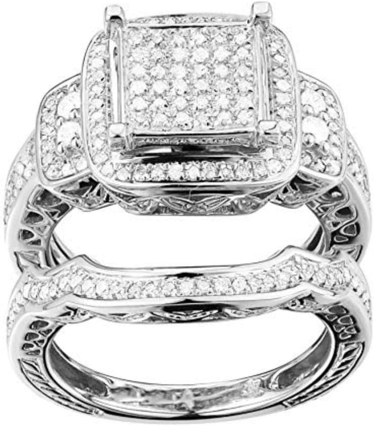 TGDJ .925 White Diamond Sterling Silver Ring, 0.43 Ct Round Cut Diamond Wedding Ring, Multi Band Diamond Ring gift for Women