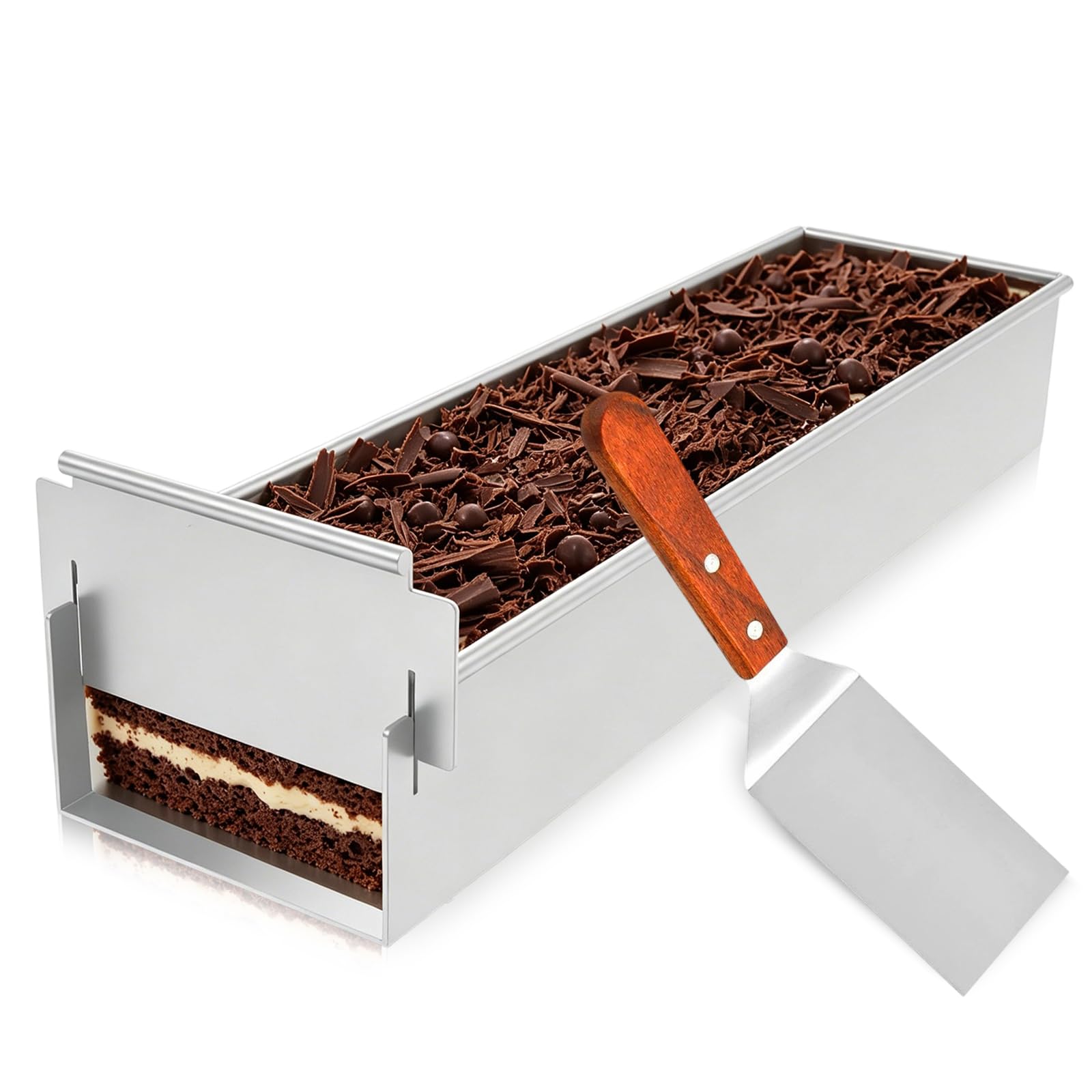Edelstahl Tiramisu Form, Backrahmen Rechteckig Verstellbar Wiederverwendbare Tiramisu Form Geeignet mit Pfannenwender für Brownie Broten