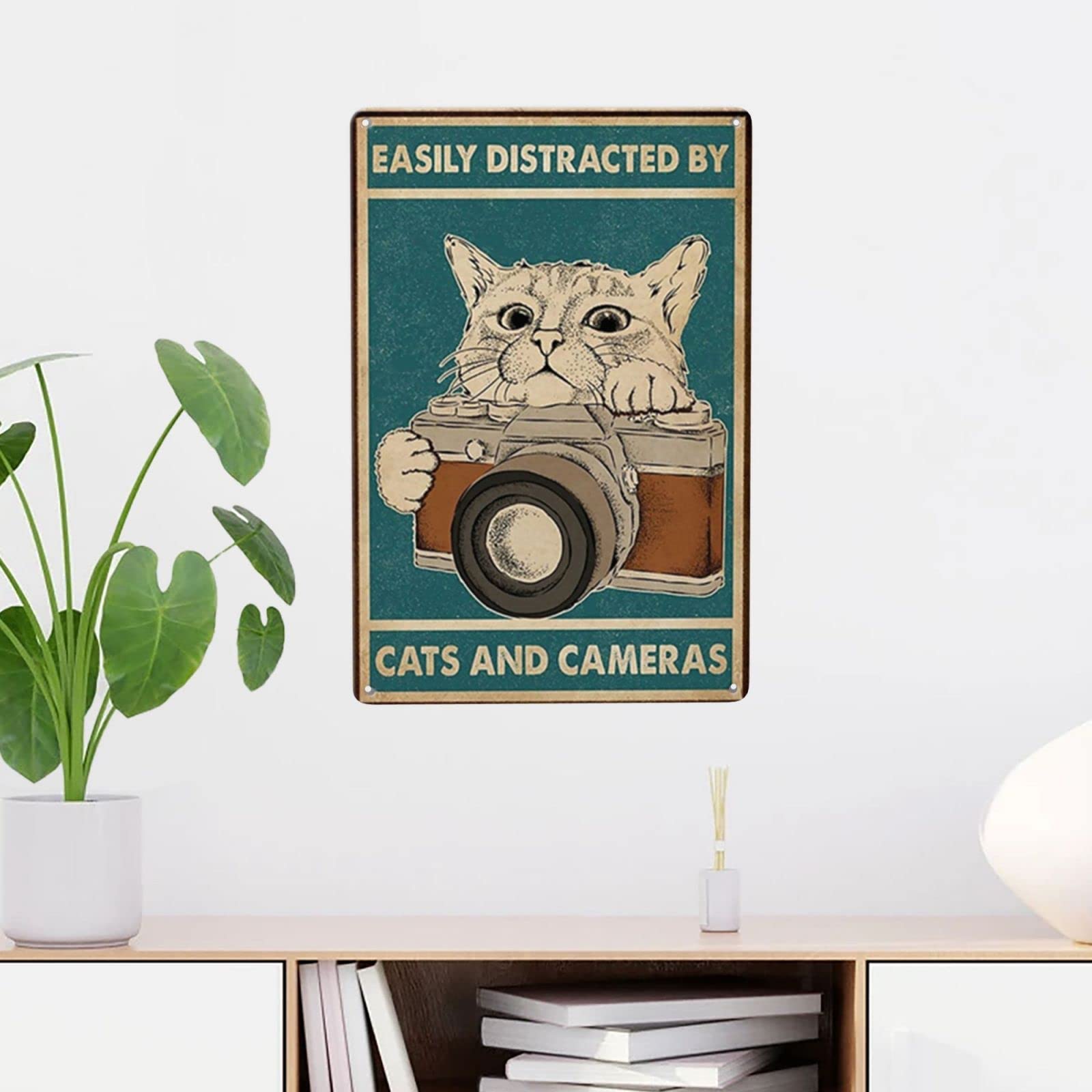 Targa in alluminio con scritta easily distracted by cats and